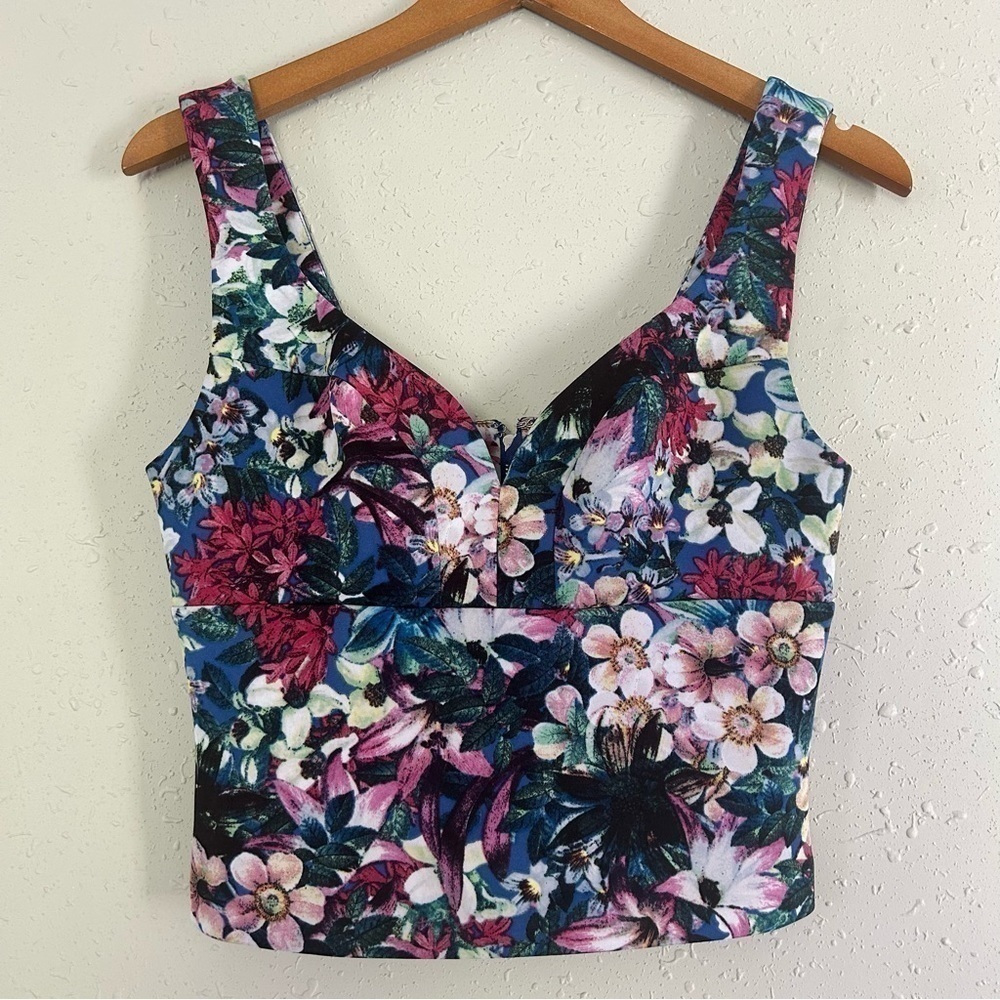 Guess Sweetheart Neckline Floral Tank Top Crop Top Back Zipper Medium - Picture 2 of 7